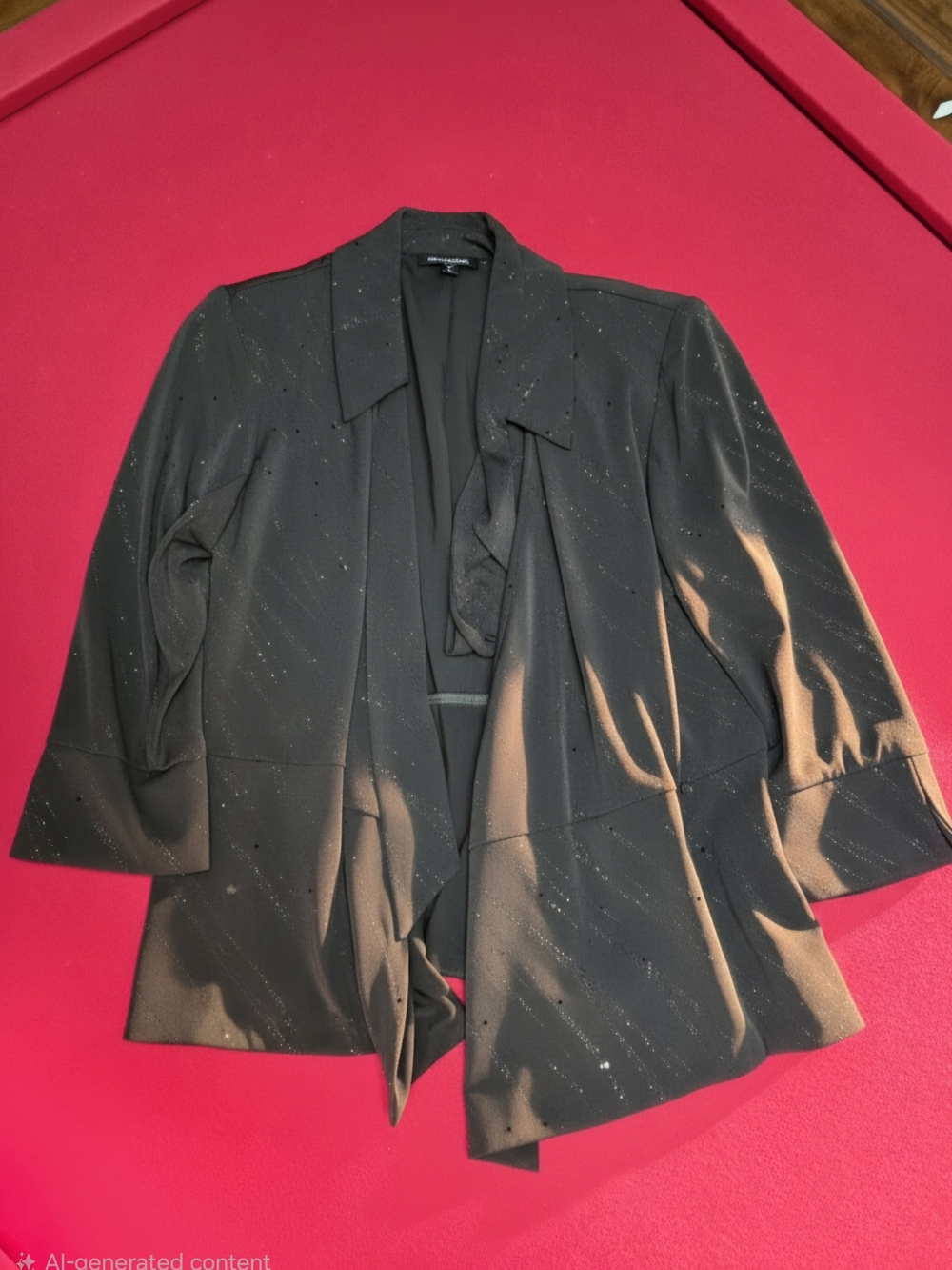 R&M Richards Women's Black Draped Open-Front Blazer - Picture 3 of 16